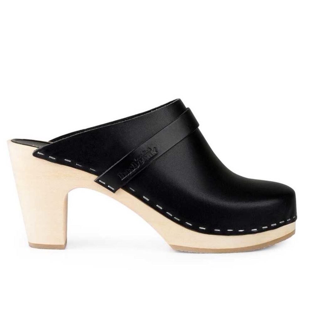 Swedish Hasbeens slip in classic clogs, super-high  black, size 37
